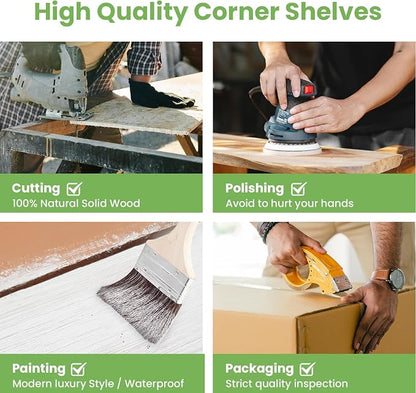 NATURE'S SOURCE Floating Corner Shelves with Invisible Brackets Set of 3, Corner Shelves Wall Mounted, for Home Bedroom Bathroom Kitchen Living Room Office- 16.1" x 11.5" (Pure White)