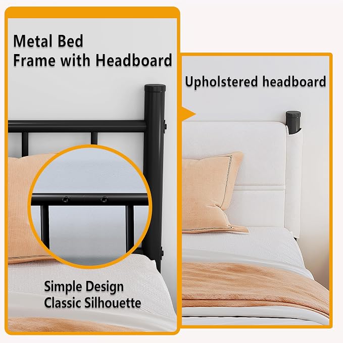Metal Bed Frame,14Inch Queen Size Bed Frame with Storage Space,Heavy Duty Sturdy Mattress Foundation,Easy Assembly,No Box Spring Needed,Queen White