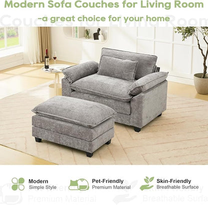 Oprisen 53" Modular Sectional Sofa, Comfy Cloud Couch Sectional Sofa with Ottoman, Chenille Sofa Sleeper Deep Seat Sofa with Throw Pillows for Living Room (Light Gray)