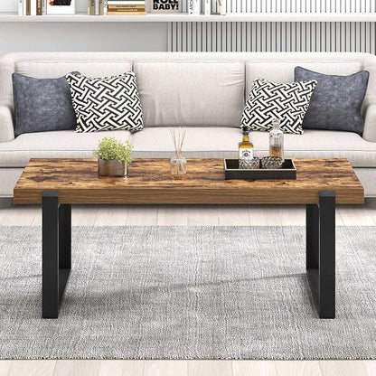 FOLUBAN Coffee Table, Modern Rustic Wood and Metal Center Table, Industrial Rectangle Cocktail Tea Table for Living Room, Brown, 47 Inch