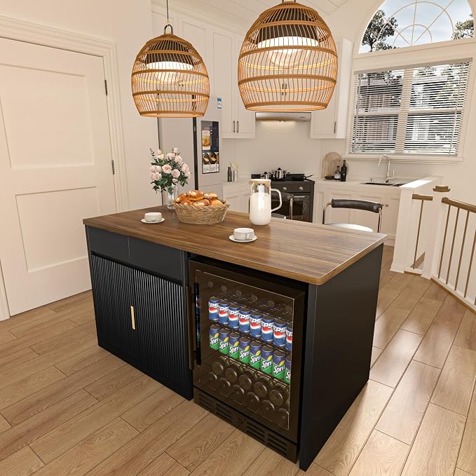 GDLF 60.7" W Large Kitchen Island with Storage and Fridge Space, Modern Kitchen Bar Island Table and Dining Table with Drawers