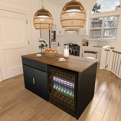GDLF 60.7" W Large Kitchen Island with Storage and Fridge Space, Modern Kitchen Bar Island Table and Dining Table with Drawers