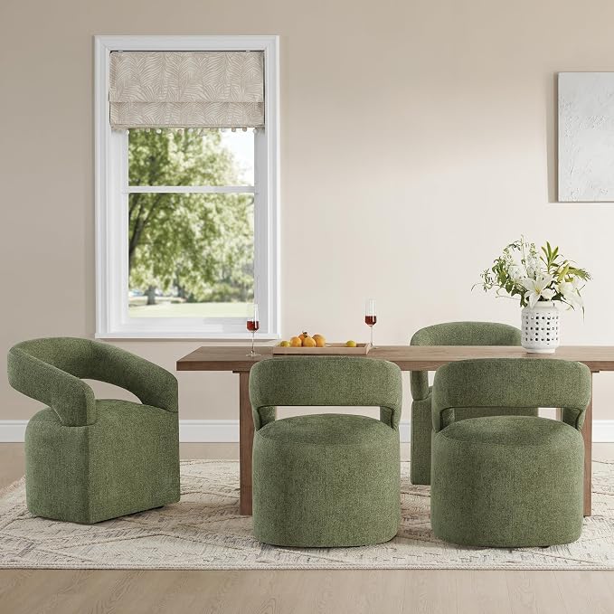 KISLOT Upholstered Dining Chairs with Casters Easy Assembly Require Modern Barrel Armchair with Rollers for Diningroom Bedroom Livingroom Reading Room,Set of 2,Green