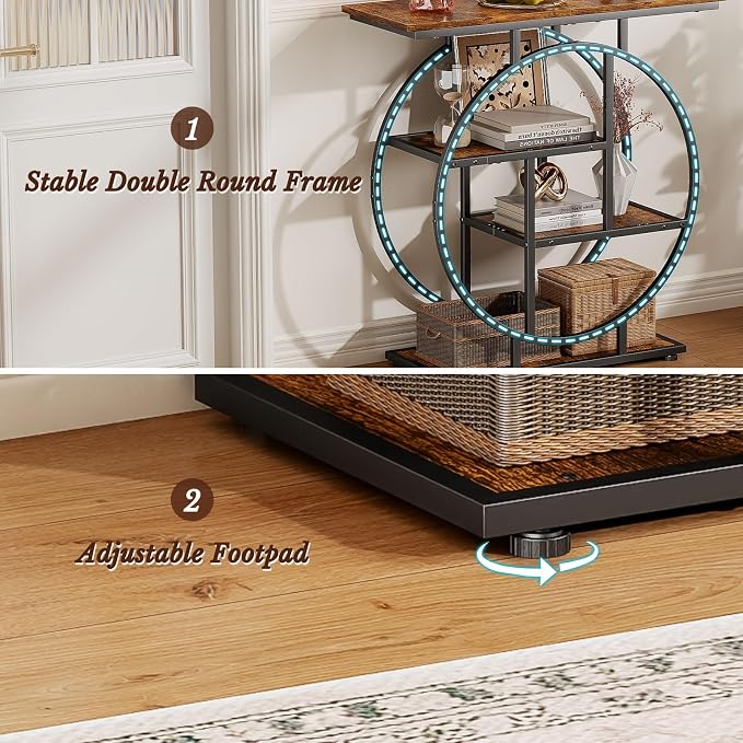 Small Entryway Console Table, 31.5" Narrow Sofa Table Behind Couch with Modern Curved Metal Frame, Skinny Wood Entry Table for Hallway, Entrance, Living Room, Wall, Foyer, Front Door, Rustic Brown