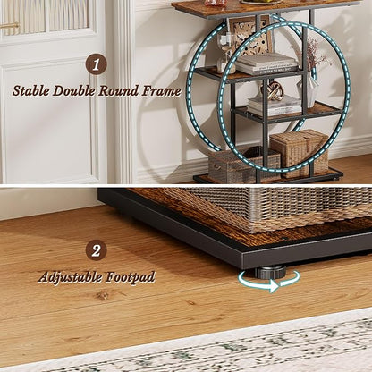 Small Entryway Console Table, 31.5" Narrow Sofa Table Behind Couch with Modern Curved Metal Frame, Skinny Wood Entry Table for Hallway, Entrance, Living Room, Wall, Foyer, Front Door, Rustic Brown