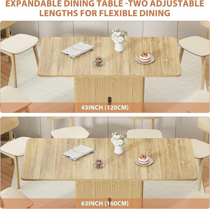 Extendable Dining Table for 4–6, 47″–63″ Rectangular Kitchen Table with Storage, Mid Century Modern Expandable Dinner Table for Dining Room,Kitchen