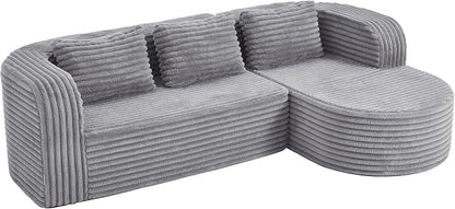 Hobestluk Modular Sectional Sofa Couches L-Shape Couch 3 Seat Modular Sofa Memory Foam Sectional Couches for Living Room, Cloud Couch (Round Lightgrey, 96", Right Hand Facing)