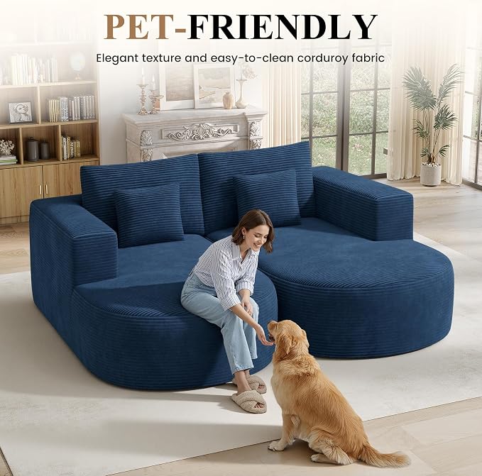 Modular Sectional Sofa Bed,Convertible Cloud Couches for Living Room,2 Chaise Corduroy Boneless Couch Sleeper Sofa Set,Oversized Chaise Lounge Chair for Bedroom,No Assembly Required,Blue 1PCS