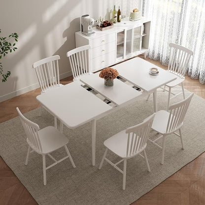 Muwuele Solid Wood Extendable Dining Table for 4-8 People with Seamless Extension from 47.2 to 63 Inches, Easy Assembly, Expandable Tables for Small Spaces, Dining Room, Kitchen, Living Room, White