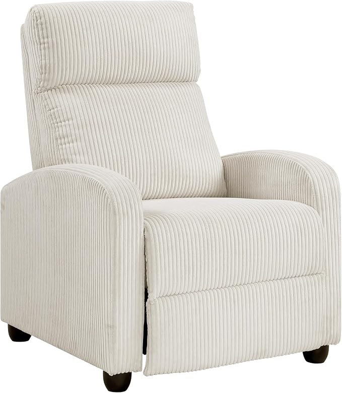 Lexicon Corduroy Pushback Recliner Chair Armchair Push Back Recliner, Solid Wood Frame and Metal Base, Easy Assembly Small Soft Single Sofa Accent Chair for Living Room/Office/Apartment, Beige