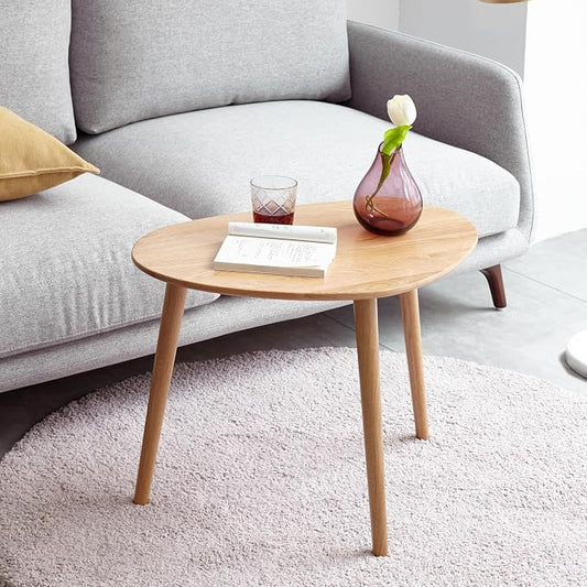 Small Oval Coffee Table, Mid Century Modern Coffee Table for Living Room, 100% Solid Oak Wood Side Table End Tables for Home (Natural Color, 19.68" Wx13.38 Dx17.71 H)