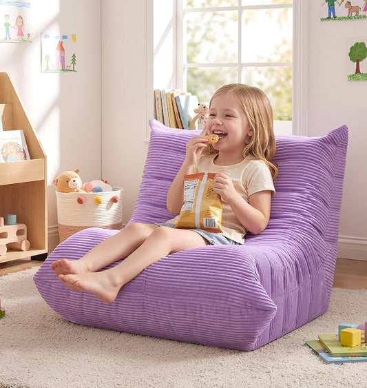 Hobestluk Small Bean Bag Chair Faux Fur Fabric BeanBag Couch for Playroom | Purple Corduroy,Ergonomic Design,Memory Foam,Strong Supportive,No Assembly Required,Decorative Style for Living Room Bedroom