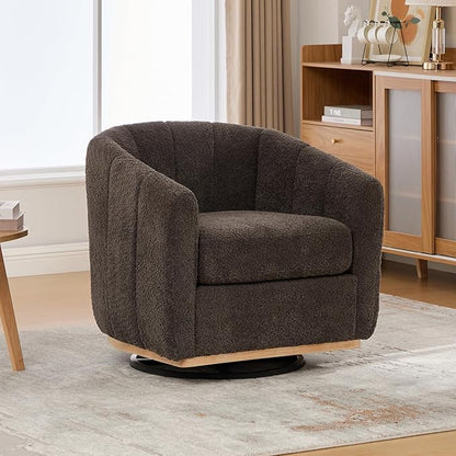 Swivel Barrel Chair, 360 Degree Round Swivel Accent Chair for Living Room, Mid Century Modern Upholstered Accent Chair,Comfy Tufted Sofa Armchairs for Bedroom,Nursery,Boucle,Charcoal