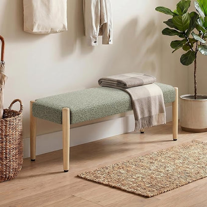 Usaint 42" End of Bed Bench, Modern Upholstered Bedroom Bench with Rubberwood Legs, Entryway Bench with Cushion, Dining Bench for Living Room, Bedroom, Green with Oak Leg