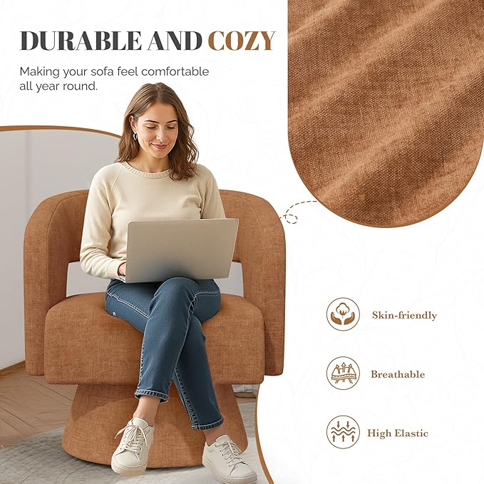 Luxanimarion Swivel Barrel Accent Chair,Oversized Chenille Upholstered Round Swivel Chair,Modern Luxury 360 Degree Living Room Vanity Chair for Bedroom Office,Browm Chenille,4PCS