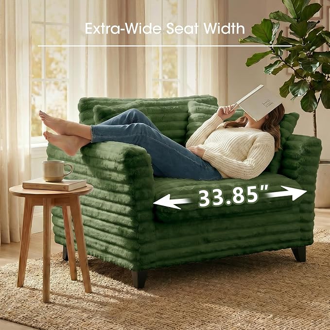ERYE 46.9" Corduroy Upholstered Accent Chair Wide Seat Armchair for Living Room Bedroom, Modern Cloud Cushion Armchair W/ 2 Pillows and Wooden Legs for Home Apartment Office