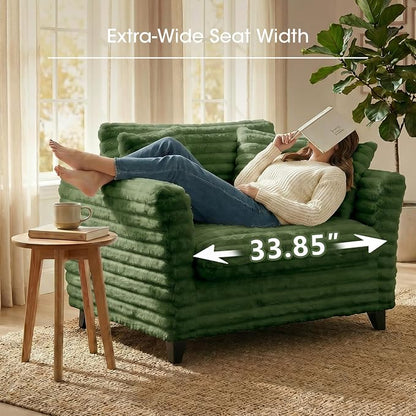 ERYE 46.9" Corduroy Upholstered Accent Chair Wide Seat Armchair for Living Room Bedroom, Modern Cloud Cushion Armchair W/ 2 Pillows and Wooden Legs for Home Apartment Office