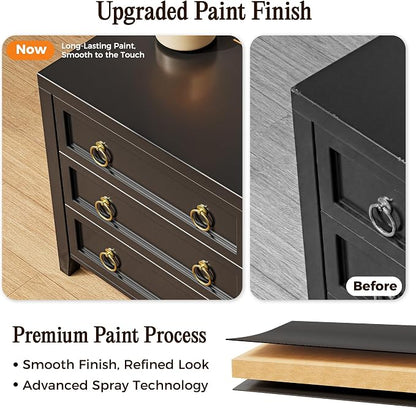 Huuger 23.6 Inch Night Stand with Charger Station and USB-C Port, 3 Drawer Nightstand, Larger Wider Bedside Table, Modern Side End Table, for Bedroom, Black Nightstand