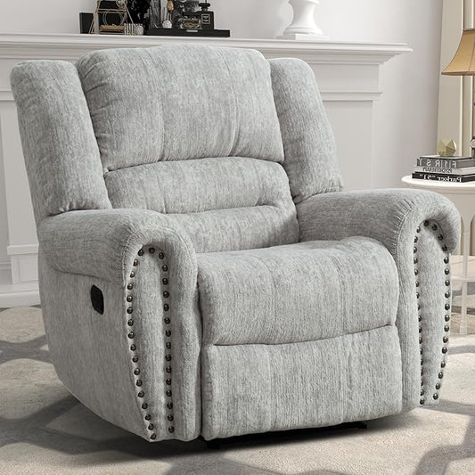 CANMOV Manual Recliner Chair, Classic and Traditional Manual Recliner Chair with Comfortable Arms and Back Single Sofa for Living Room, White Grey