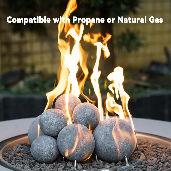 Skyflame Fireplace Balls for Gas Fireplace, Set of 6 Round Fire Stones Set for Indoor and Outdoor Fire Pits Accessory, 5 Inch, Gray