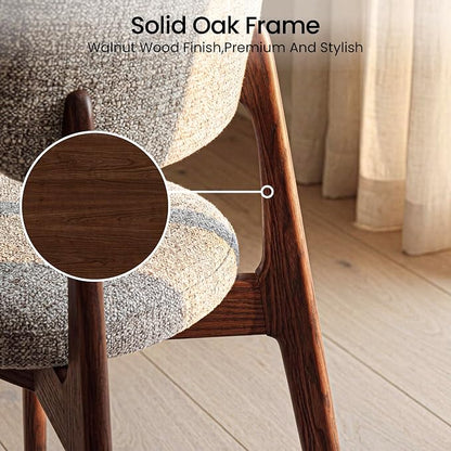 COLAMY Dining Chairs Set of 4, Modern Upholstered Kitchen Room Chairs with Solid Red Oak Wood Legs, 5-Min Easy Assembly Anti-Wobble, High-Weight Fabric Farmhouse Side Chair, 300lbs,Walnut,Oatmeal