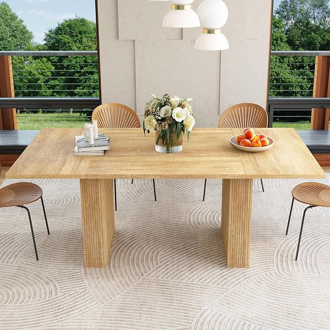 weselon 78 Inch Dining Table for 6 8 10, Modern Farmhouse Rectangular Kitchen Table, Long Dining Room Tables with Wood Strip Base for Kitchen Living Room (Natural)