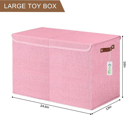 Bagnizer Large Toy Storage Box with Lids, Collapsible Sturdy Baby Storage Organizer Chest Bin Basket for Kids, Boys, Girls, Playroom, Nursery, Bedroom, Closet 25"x13"x16" (Pink)