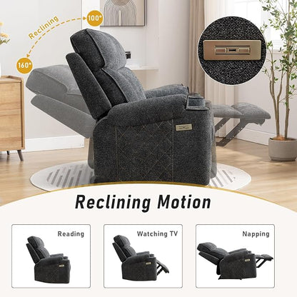 HAOMARKETS Electric Recliner Chair Set of 2, Soft Fabric Power Recliners with Metal Cup Holders, Single Overstuffed Heavy Duty Reclining Sofa Chairs for Living Room Bedroom, Dark Grey