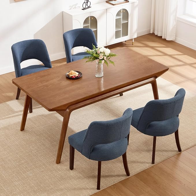 Dining Chairs Set of 4,Modern Dining Room Chairs with Thick Cushions,Upholstered Linen Fabric Kitchen Chairs for Kitchen Dining Room DARKBLUE