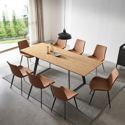 ZckyCine 51‑67 Inch Expandable Dining Set with 8 PU Leather Chairs, Wooden Furniture for Small‑Size Homes