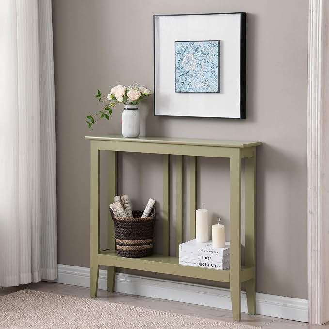 Kings Brand Narrow Console Table w/Storage Shelf, Lemon Pepper | Narrow Console Table with Storage Shelf – Slim Design Fits Entryways, Hallways, Behind Sofas, Shelf Décor, Books, Essentials