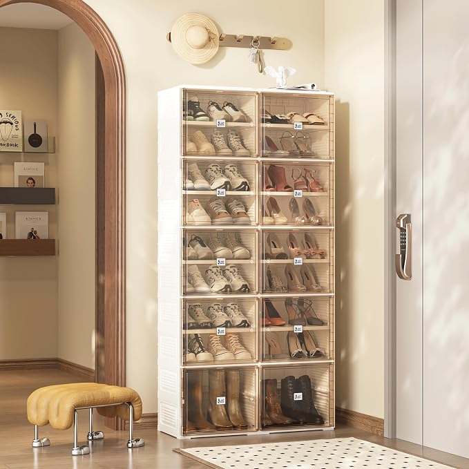 ANTBOX Portable Shoe Rack Organizer for Closet Entryway, Stackable Sneaker Storage Shoe Cabinet with Magnetic Clear Door, Large Plastic Storage containers Bins with Lids 9 Tiers 36 Pairs