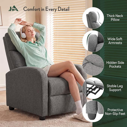 Recliner Chair, Recliner Sofa Fabric for Adults, Recliners Home Theater Seating with Lumbar Support, Reclining Sofa Chair for Living Room, Gray