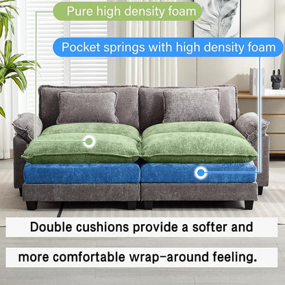 Oprisen 86" Modular Sectional Sofa, Comfy Cloud Couch Sectional Sofa with Ottomans, Chenille Sofa Sleeper Deep Seat Sofa with Throw Pillows for Living Room (Lgiht Grey)
