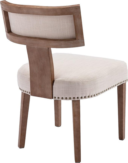 RIVOVA Mid Century Modern Dining Chairs Set of 2 Linen Fabric Upholstered Kitchen Side Chairs with Nailhead Trim, Modern Kitchen Armless Solid Wood Dining Chairs, Beige