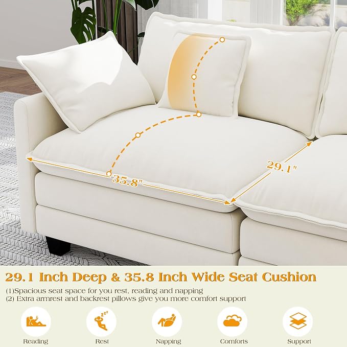 113.8" Modular Sectional Sofa,Cloud Couch for Living Room,Modern Deep Seat Sofa 5 Seater Chenille Fabric Comfy L Shaped Couches with Throw Pillows & Movable Ottoman for Apartment
