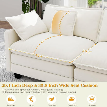 113.8" Modular Sectional Sofa,Cloud Couch for Living Room,Modern Deep Seat Sofa 5 Seater Chenille Fabric Comfy L Shaped Couches with Throw Pillows & Movable Ottoman for Apartment