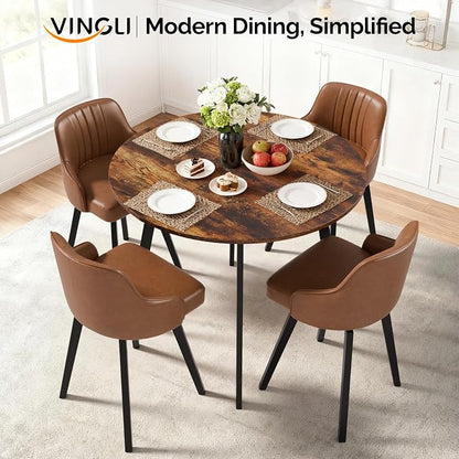VINGLI Round Dining Table for 2-4, 35in Modern Dining Room Table with Metal Base, Brown Wooden Kitchen Table, Space-Saving, Small Space Circle Dinette for Home, Kitchen, Apartment
