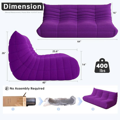WHGBJA Bean Bag Chair for Adults with Memory Foam Couch, 3 Seater Bean Bag Sofa for Bedroom, Living Room, Reading, Gaming Floor Sofa Couch, Boneless, Comfy
