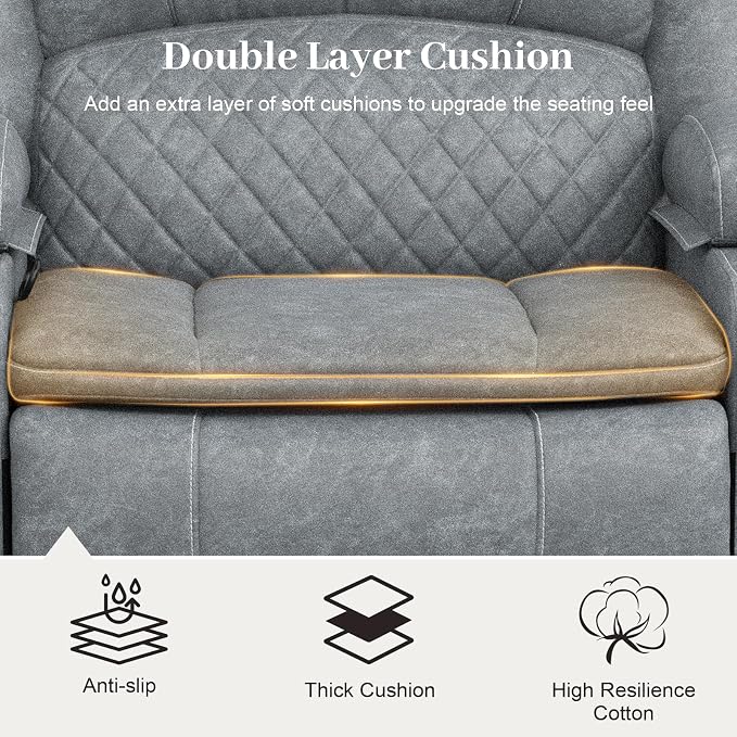 Yolsali Loveseat Recliner Sofa Set with 2-Tier Cushion, 2+1+1 Pieces in Living Room, 2 Seater Reclining Loveseat Leather with Removable Console, 2 Oversize Recliner Chair Sofa Seat - Gray PU