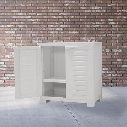Sunnydaze 25.5" H Resin Garage Storage Cabinet - Garage Cabinet with Doors - Freestanding Utility Storage for Laundry Room, Office, Basement - Speckled White