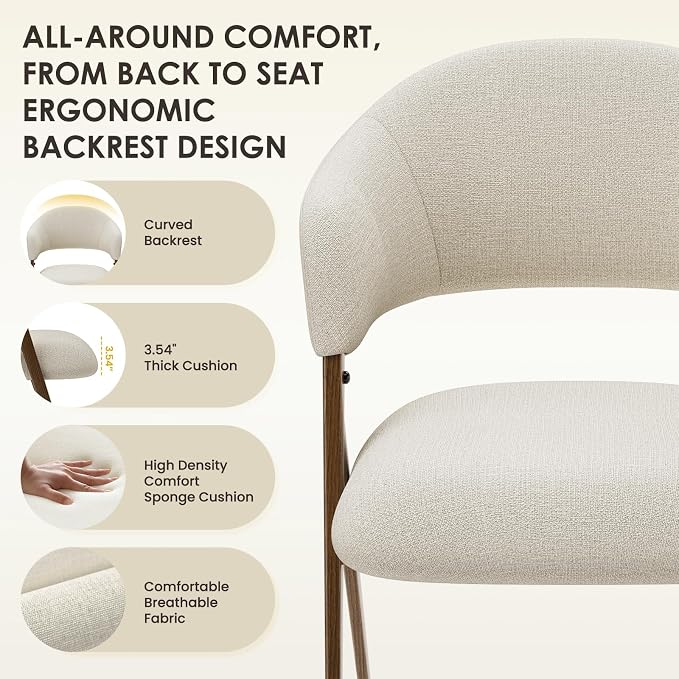 COLAMY Dining Chairs Set of 6, Mid Century Modern Dining Room Kitchen Dinner Chairs with Iron Legs, Open Back and Padded Seat, for Living Room/Bedroom/Restaurant/Cafe, Beige