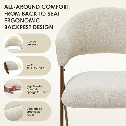 COLAMY Dining Chairs Set of 2, Mid Century Modern Dining Room Kitchen Dinner Chairs with Iron Legs, Open Back and Padded Seat, for Living Room/Bedroom/Restaurant/Cafe, Beige