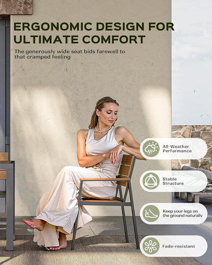 Vexwalx 5-Piece Outdoor Dining Set, Aluminum Dining Table Set for 4, Patio Table and Chairs Set with Umbrella Hole, All Weather HDPS Outdoor Table and Chairs for 4 (Gray-Teak)