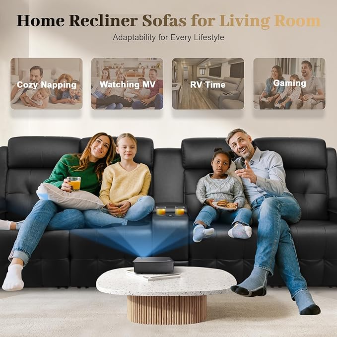 Recliner Sofa, Massage Reclining Sofa 4 Seater Sets Heavy Weight Capacity, RV Loveseat Couch Clearance with Console, USB, Type C Port, Storage, Cup Holders, Wall Hugger Chair for Living Room
