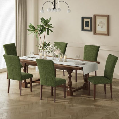 COLAMY Upholstered Parsons Dining Chairs Set of 6, Fabric Dining Room Kitchen Side Chair with Nailhead Trim and Wood Legs - Green