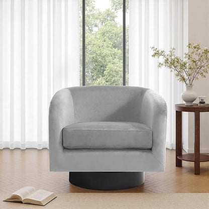 Swivel Barrel Accent Chairs Set of 2, Velvet Upholstered Armchair Modern Round Club Arm Chair for Living Room, Comfy Single Sofa Seating Bedroom Side Reading Seat for Home Office - Gray