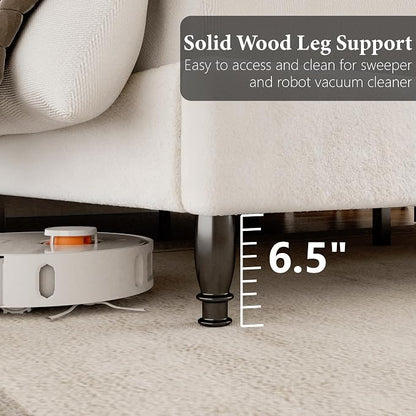 Full Bed Frame with Wingback Headboard, Upholstered Boucle Platform Bed Frame, Solid Wooden Slats Support, Noise-Free, No Box Spring Needed, Soft Cloud Bed for Bedroom, Cream