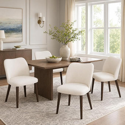COLAMY Dining Chairs Set of 4, Upholstered Fabric Kitchen Chairs with Curved Back, Padded Seat and Solid Wood Legs, Modern Dining Chair for Kitchen Dining Room, Beige
