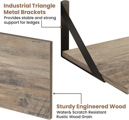 Axeman 32 Inch Floating Shelves | 8 Inch Deep Grey Wood Wall Shelves Set of 2 | 31.5" W x 8" D Rustic Grey Shelves for Bathroom Kitchen Living Room